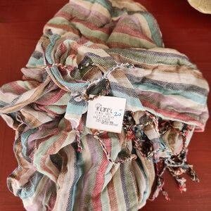 Red and Blue Striped Cotton Scarf